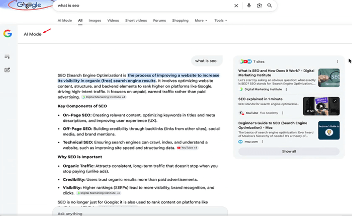 点击Show more后进入AI Mode界面